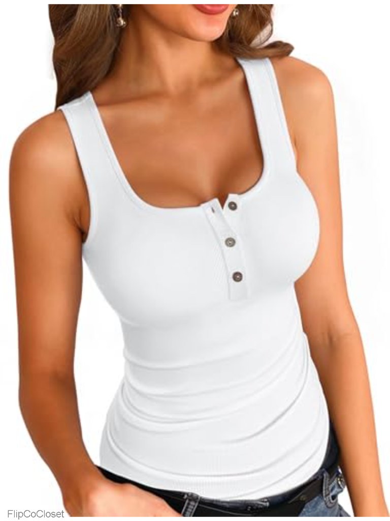 Women's Ribbed Knit V Neck Fitted Tank Top Summer Stretchy Basic